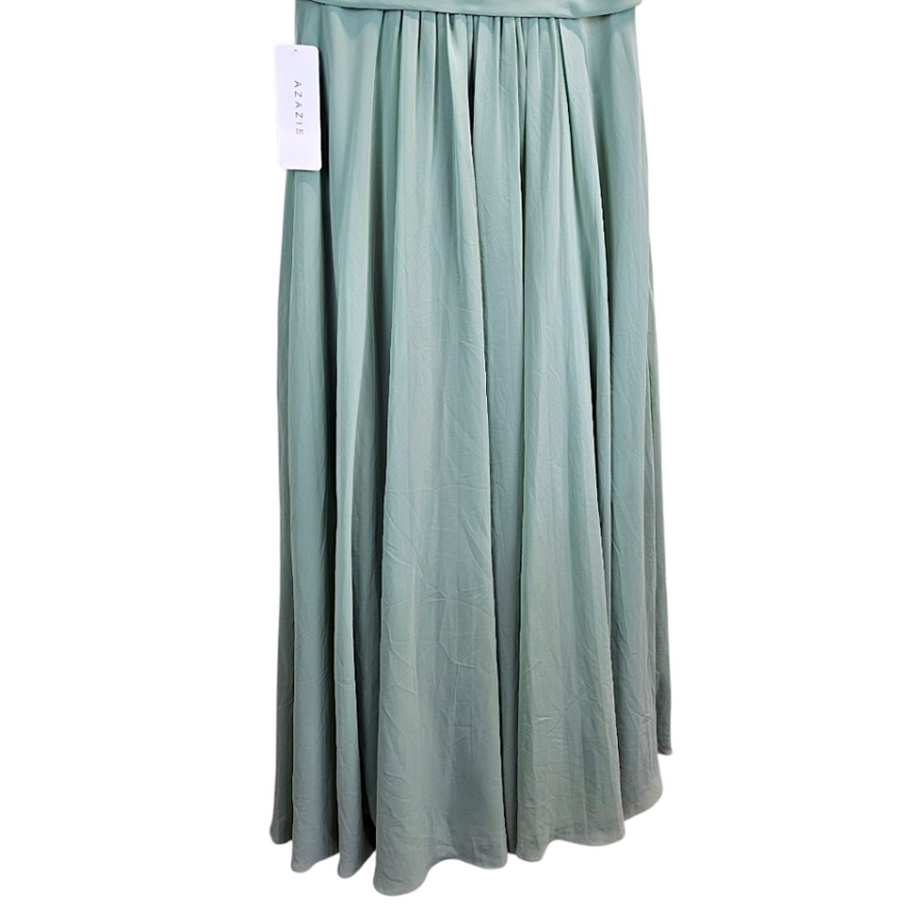 Azazie Womens Daphne A-Line Ruffled Chiffon Floor-Length Dress 14 Matcha Green - Picture 7 of 13